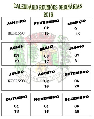 Calendário Reuniões Ordinárias  2016